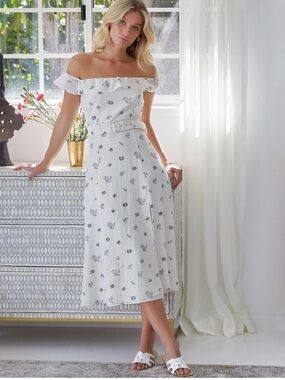 FOREVER New Nikki Bardot Cream Midi Dress Size 10 NWT